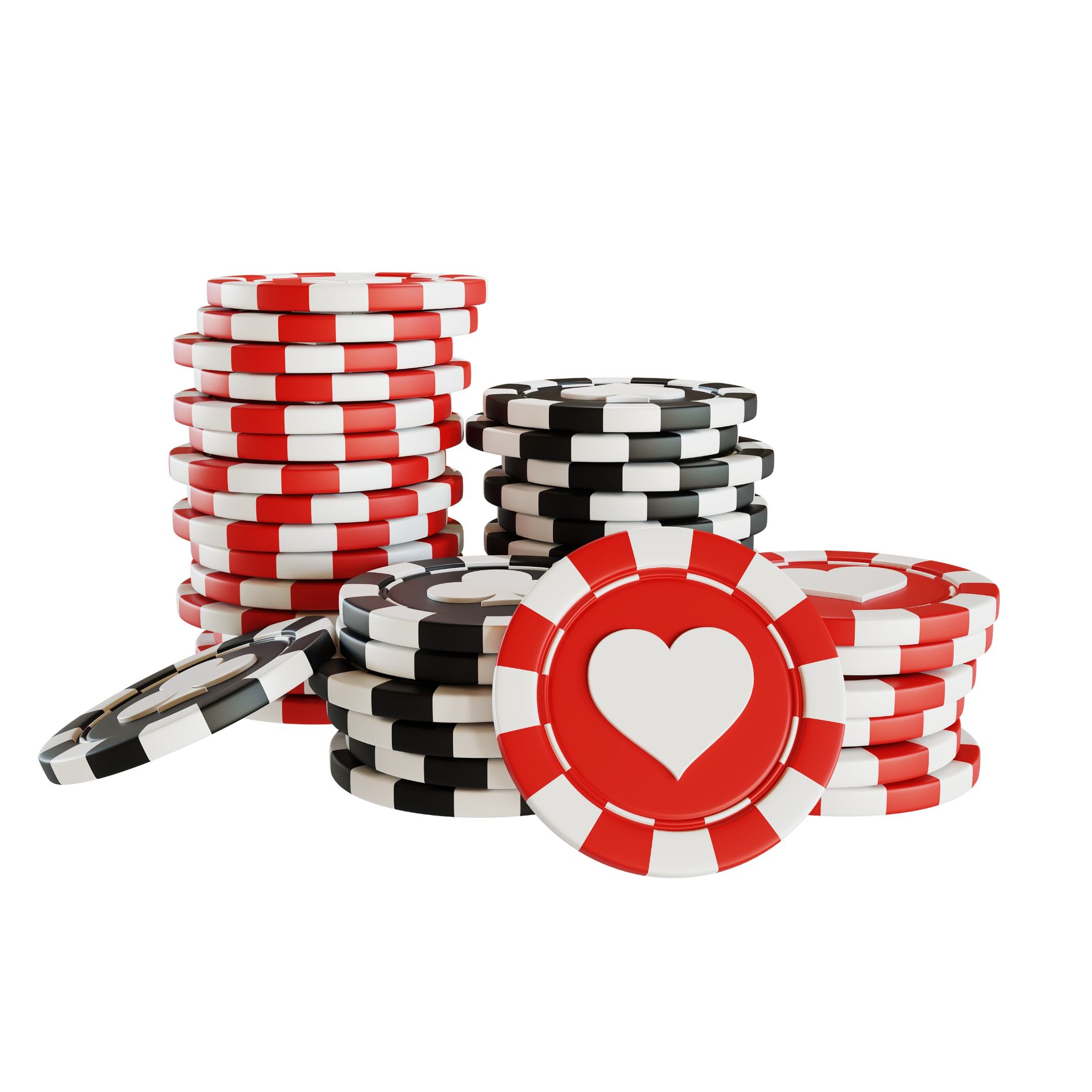 A stack of poker chips on a white background.