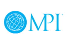 A blue logo with the word mpi on it, perfect for DJs in Alberta.